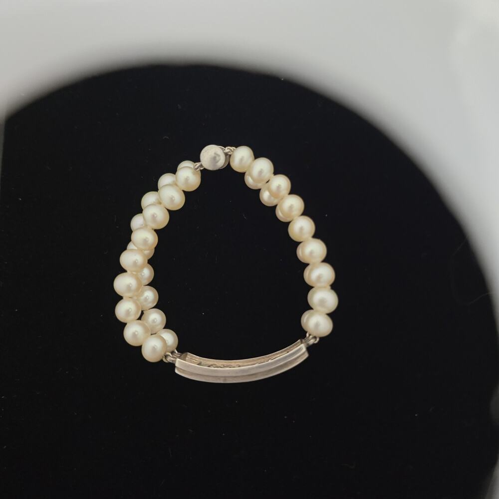 Vintage Mayan Head Sterling Silver Pearl Bracelet 5/8" Wide Signed MO - Picture 10 of 11
